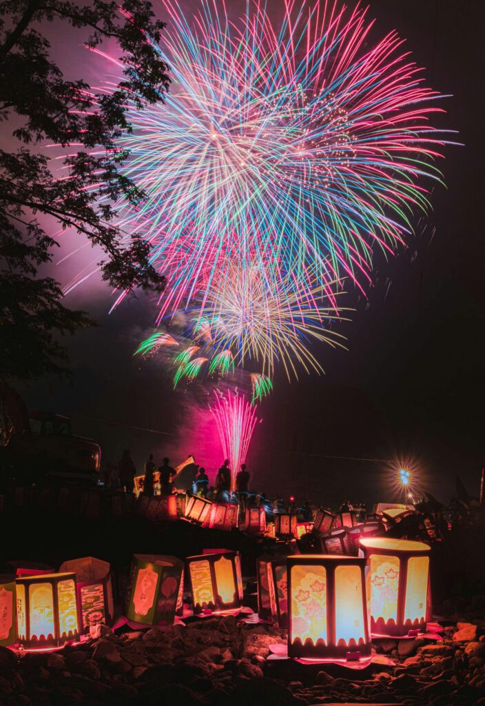 Fireworks display on the beach after a destination wedding celebration 