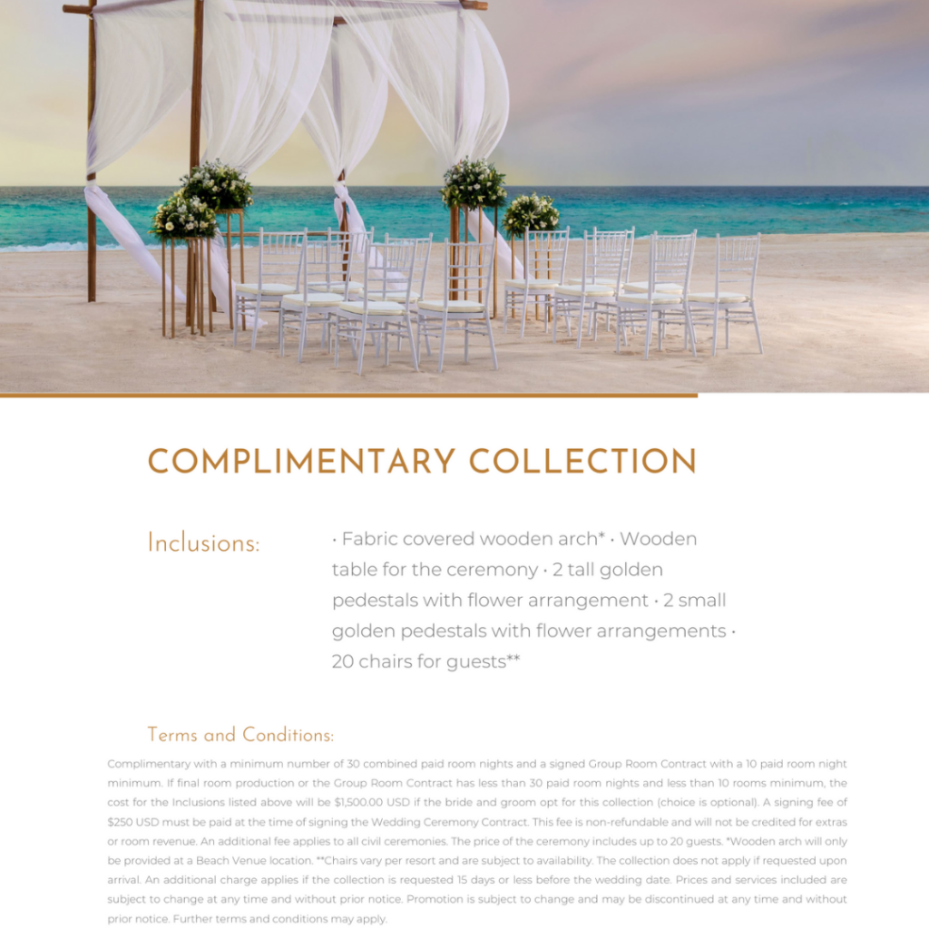 Wedding Package details at Le Blanc resort in Cancun Mexico 