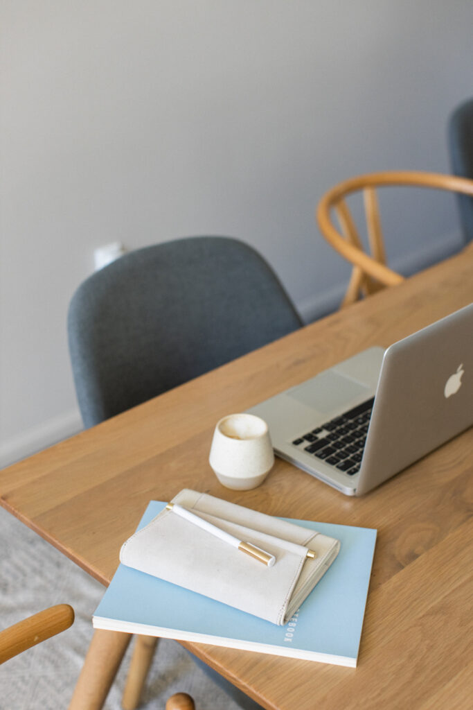 desk set up for a wedding planner 
