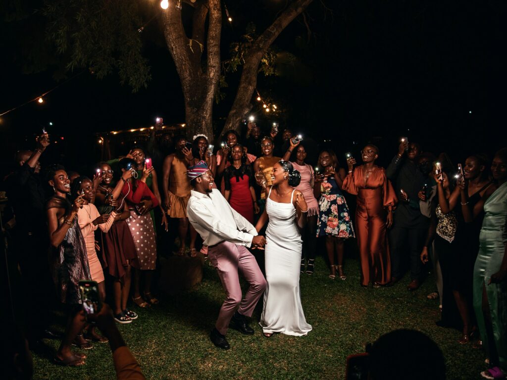 happy couple celebrating their destination wedding 